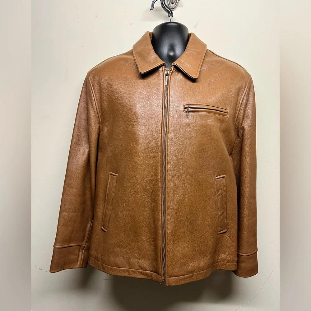 Men’s Brooks Brothers cognac leather jacket large - Picture 1 of 9